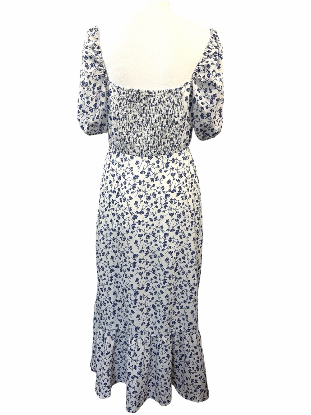 Commense Blue Square Neck Puff Sleeve Floral Cloud Midi A-Line Dress Size Large - Picture 4 of 8